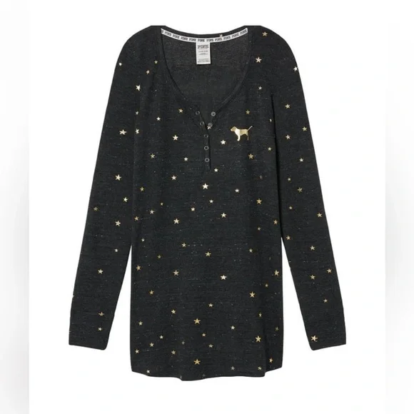 victoria's secret pink i've been good gray nightgown gold stars print Sz XS - Picture 1 of 8